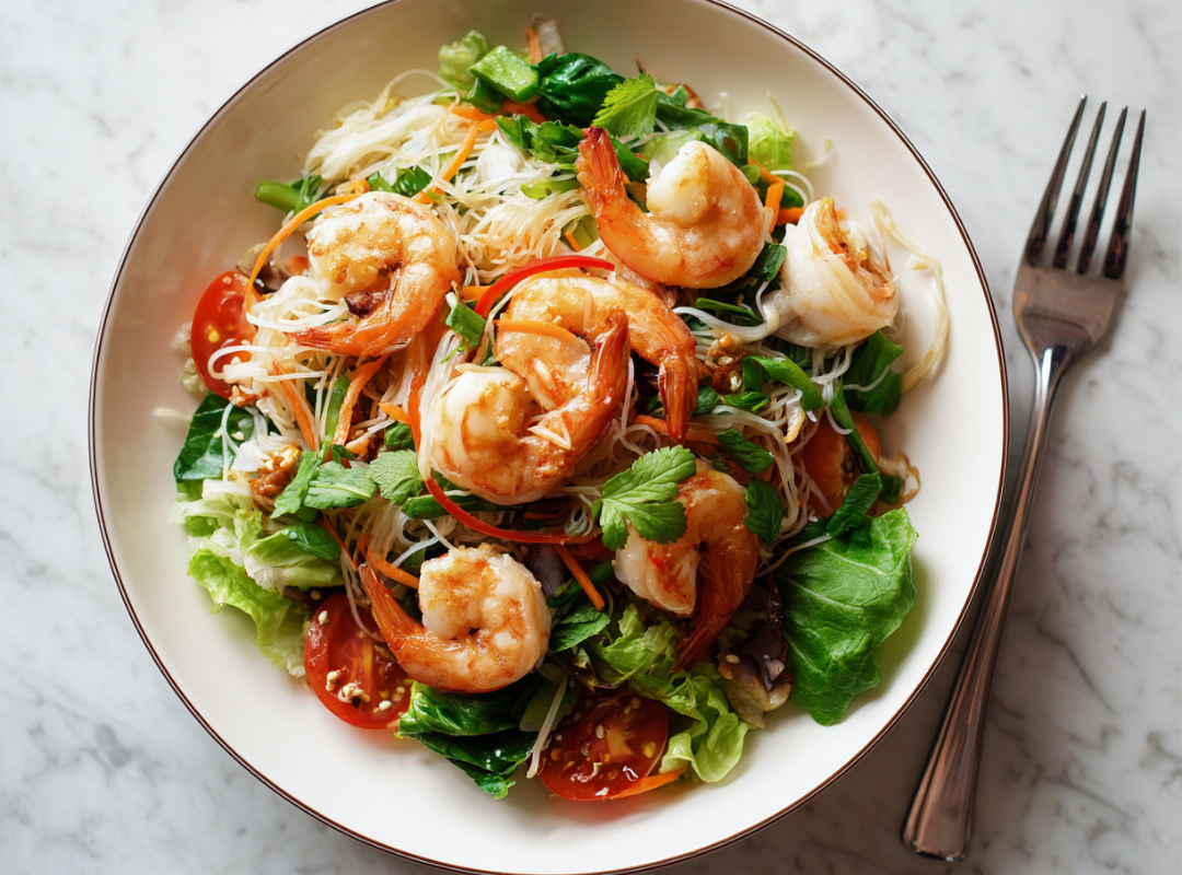 Thaise noodle & garnalen salade