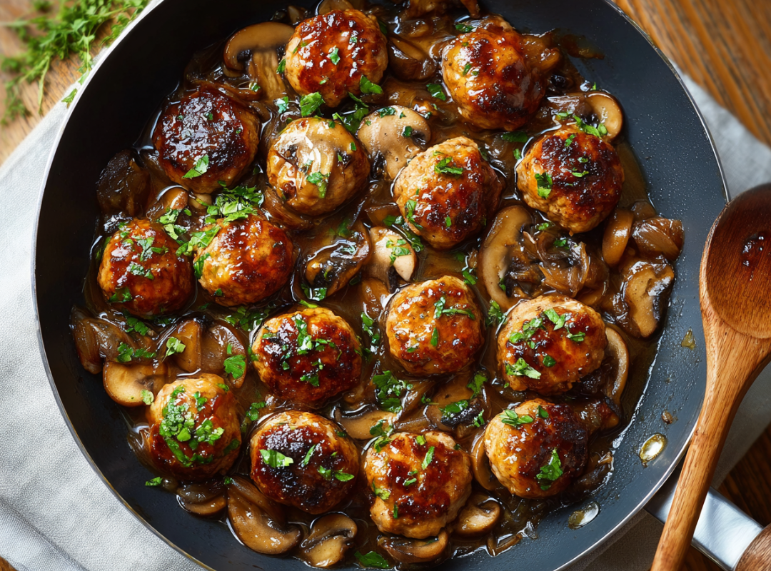 Italiaanse kipballetjes met champignons in rode wijnsaus