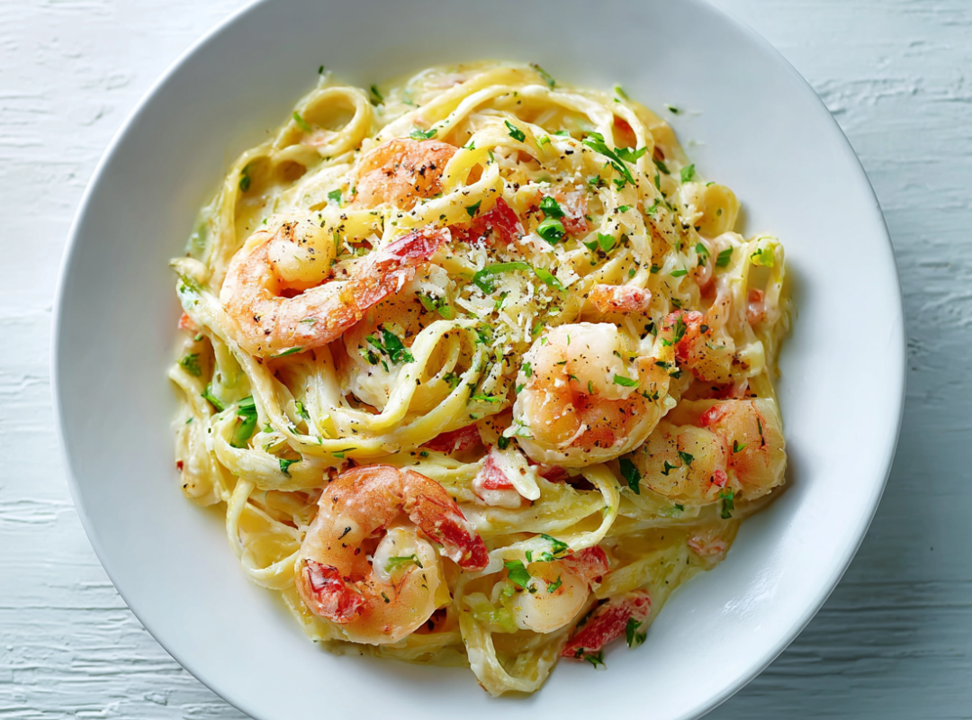 Cajun Alfredo Pasta met Garnalen