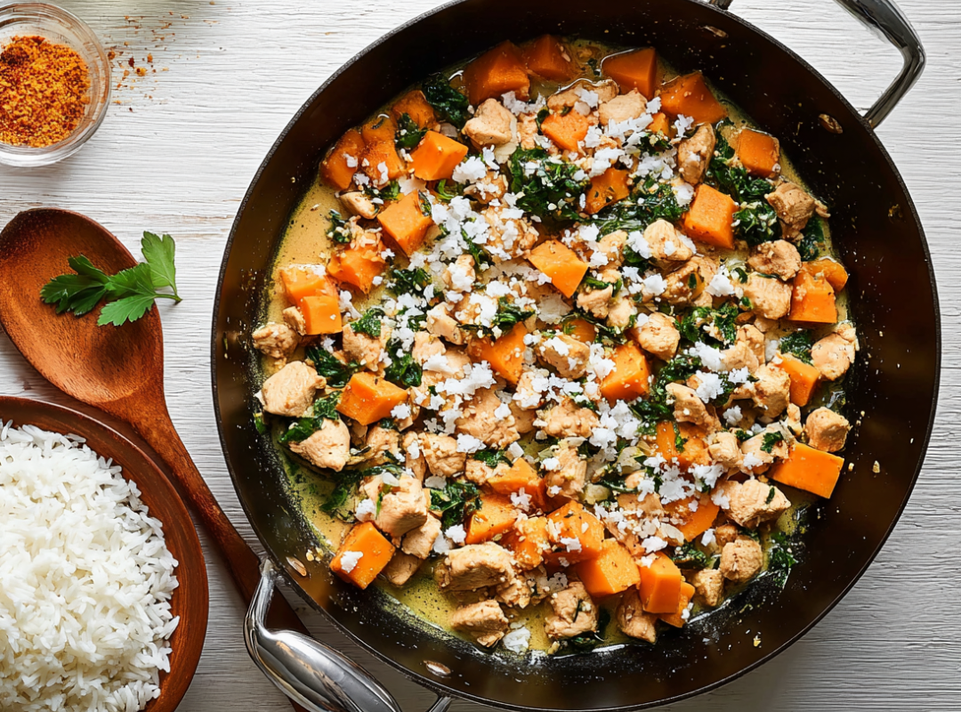 Kokos Kip Curry met Zoete Aardappel