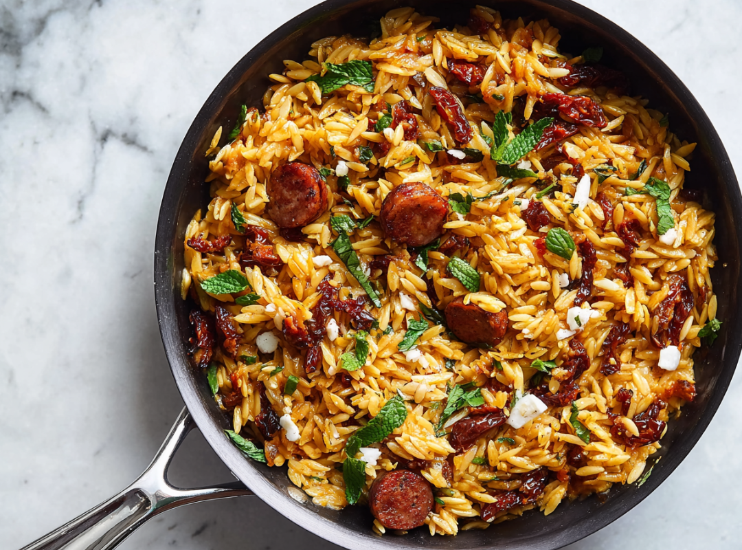 Orzo met Chorizo, Dadels & Geitenkaas