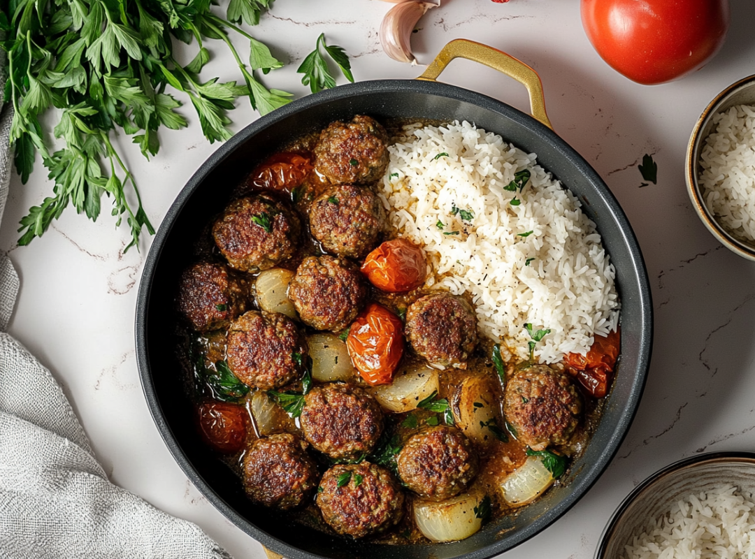 Griekse Köfte met rijst en groenten