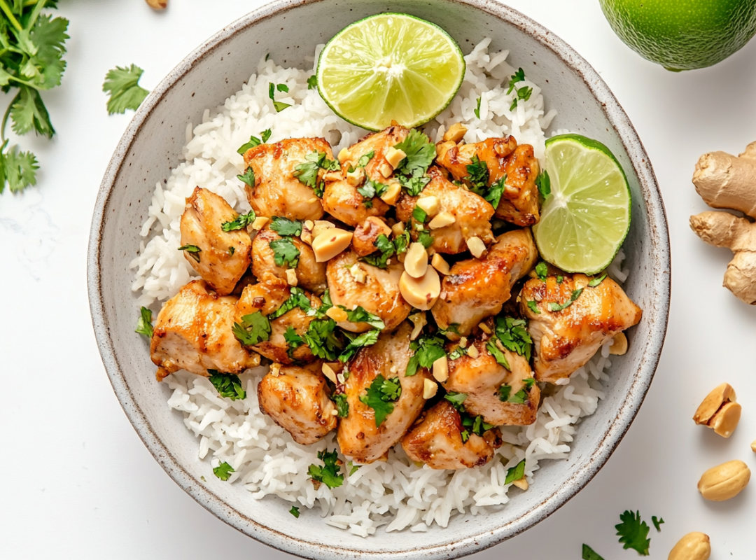 Gember-Pinda kip met Kokosrijst