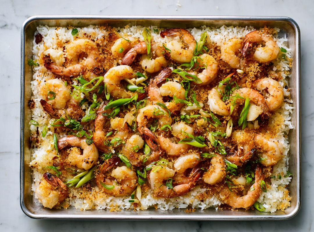 Crispy Rijst Ovenschaal met Thaise Garnalen