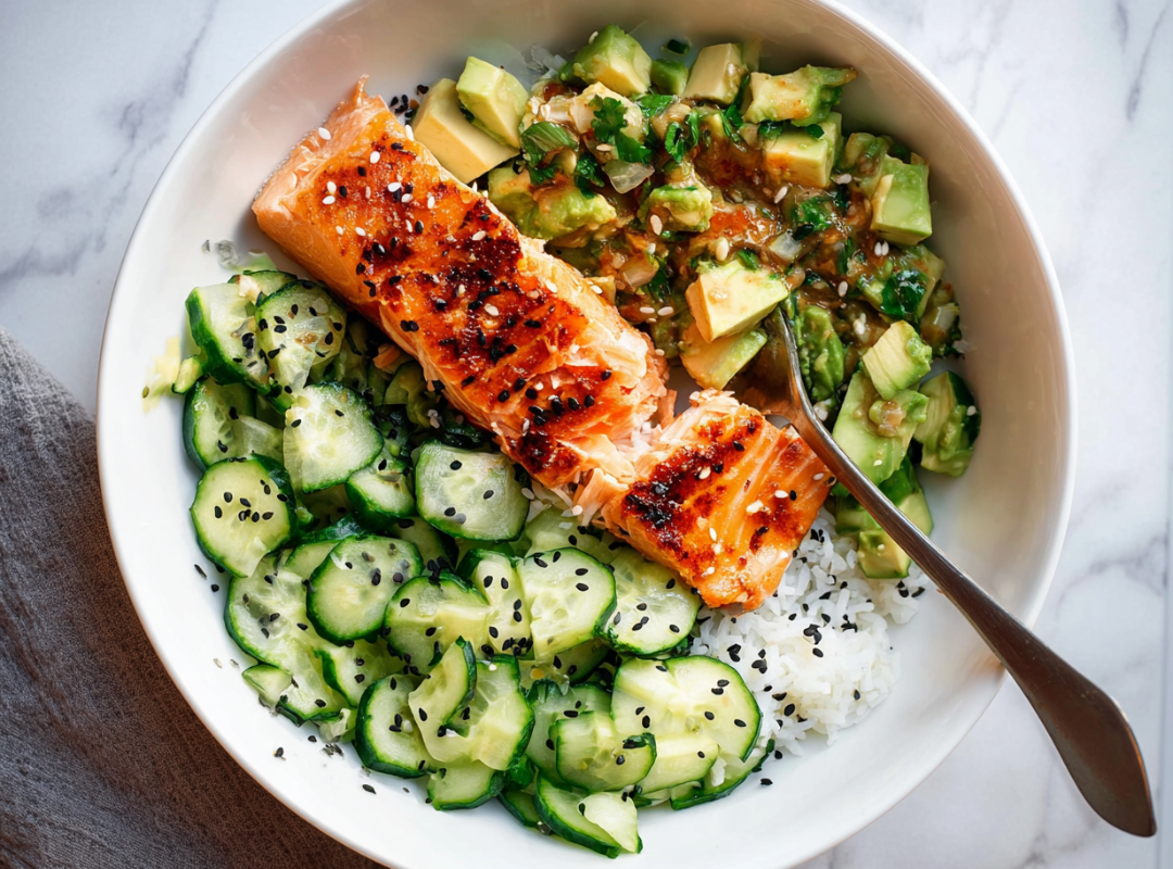 "Bang Bang" Zalm met Avocado & Komkommer Salsa