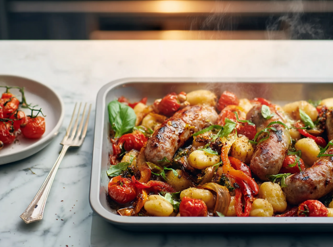 Provençaalse Traybake met Gnocchi en Worst