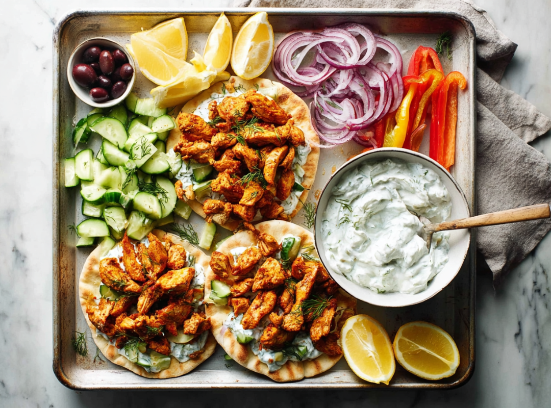 Bak plaat Kip Pita’s met Tzatziki