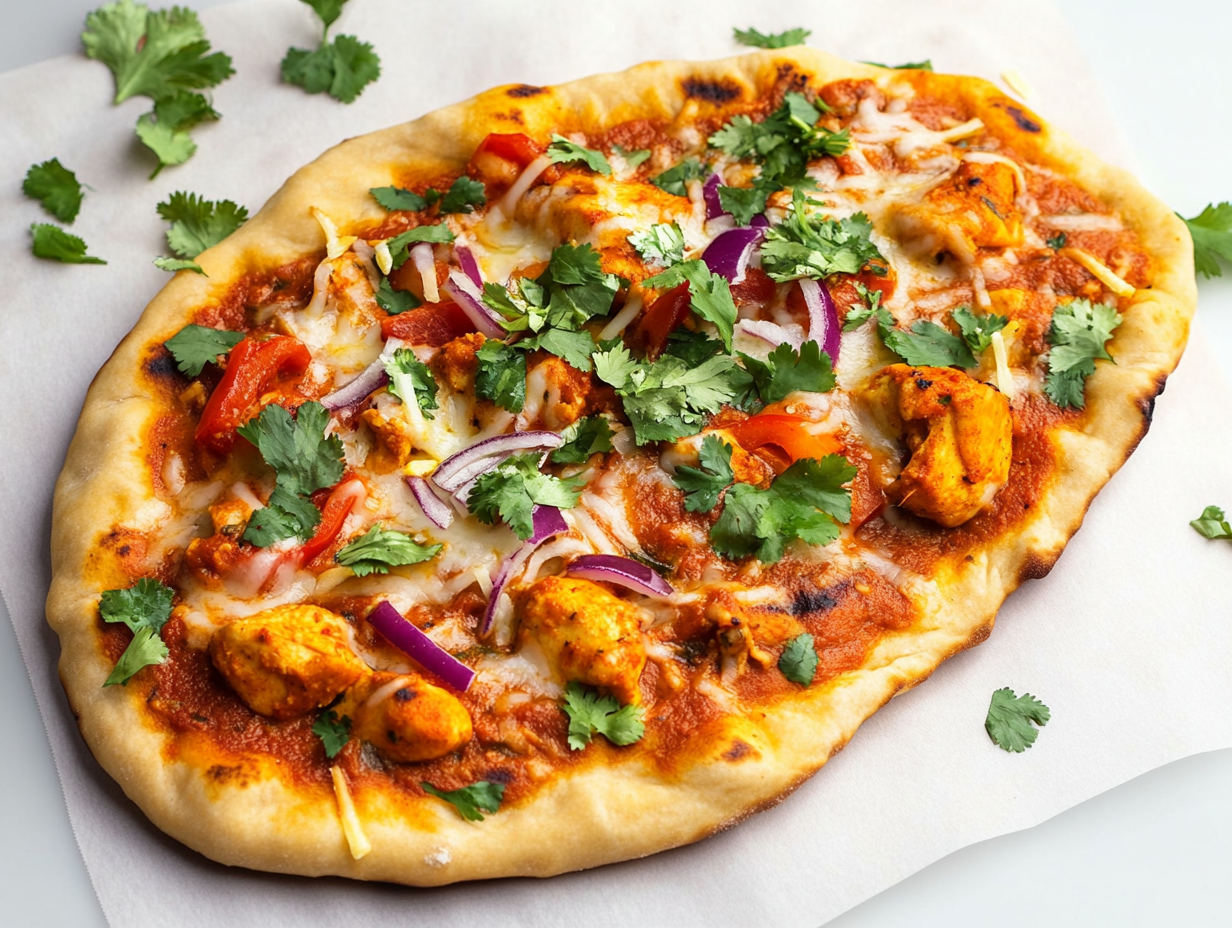 Tikka Masala Naan-pizza met kip