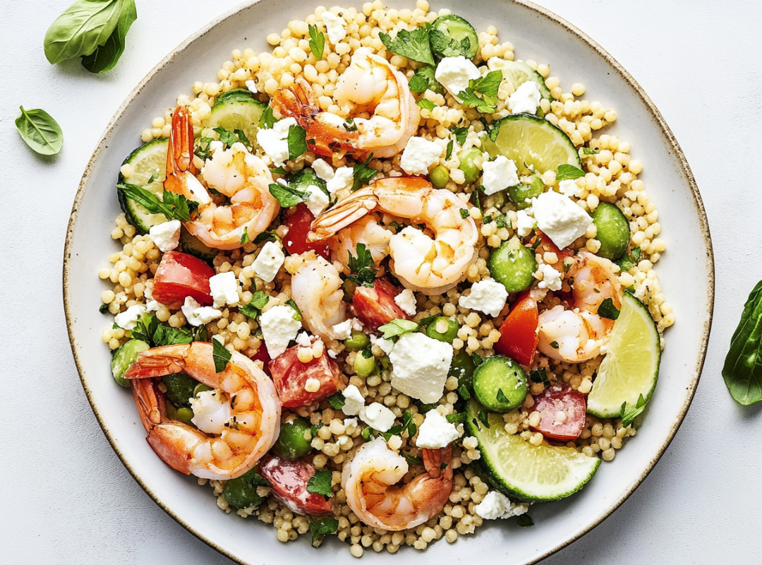 Parel Couscous met Garnalen en Feta