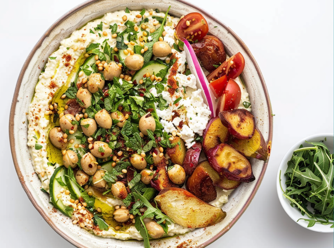 Loaded Hummus Bowl met Aubergine