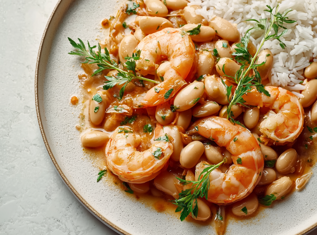 Garnalen met Gestoofde Cannellinibonen