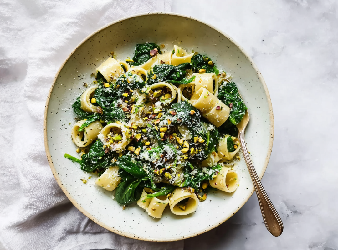 Romige Knoflookpasta met Spinazie en Pistache