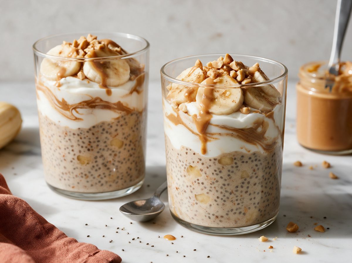 Kaneel-chiapudding met banaan en pindakaas