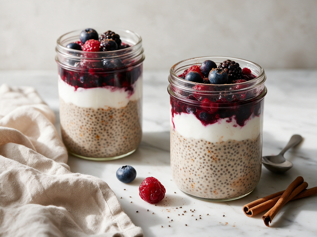 Kaneel-chiapudding met bosvruchten en yoghurt