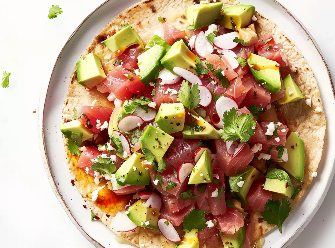 Spicy Tuna Toastade met Avocado