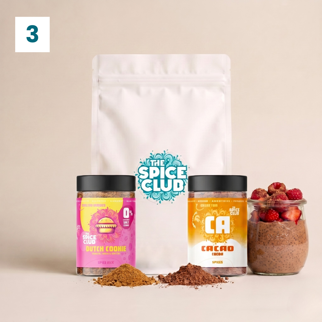 Chiazaad met smaakmakers Speculaas en Cacao, en chiapudding met fruit
