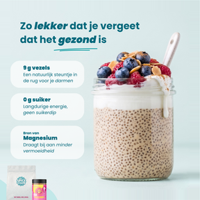 Chiapudding met blauwe bessen en granola
