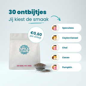 Chia Ontbijt Set met de vijf ontbijtsmaken, goed voor 30 ontbijtjes